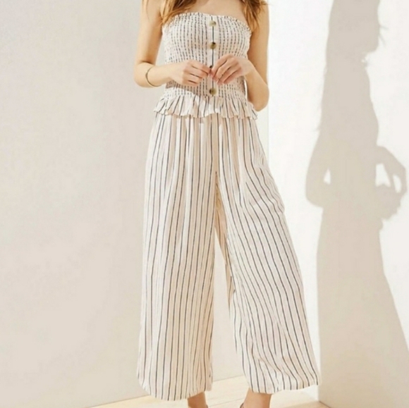 LOFT Pants - LOFT Beach XS Strapless Smocked Striped Jumpsuit Wide Leg